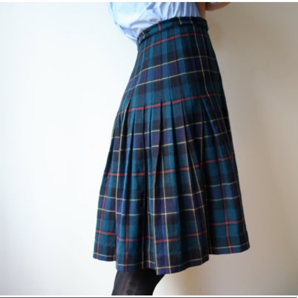 VTG Newport Women’s Plaid Wool Tartan Holiday Midi Skirt – Size 8 (25” Waist)